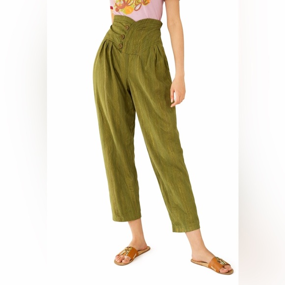 Manoush Pants - MANOUSH PAPER BAG HIGH WAIST COTTON LUREX THREADED PANTS SIZE 4